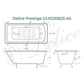 Ванна чугунная Delice Prestige DLR230623-AS 180х80 с антискользящим покрытием